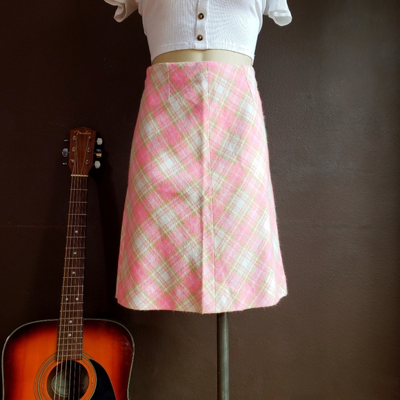 Vintage 60s Pink Plaid Mini Skirt - Picture 4 of 13
